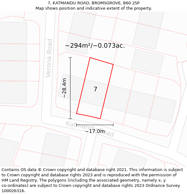 7, KATMANDU ROAD, BROMSGROVE, B60 2SP: Plot and title map