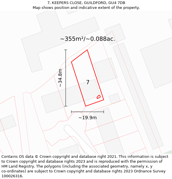 7, KEEPERS CLOSE, GUILDFORD, GU4 7DB: Plot and title map