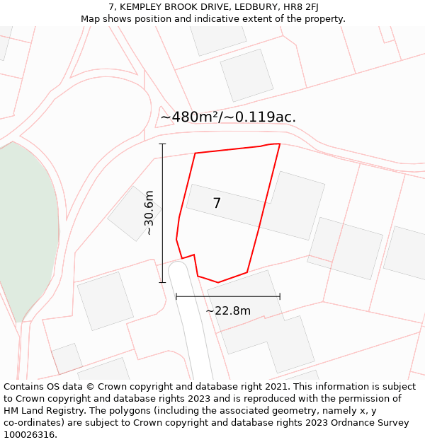 7, KEMPLEY BROOK DRIVE, LEDBURY, HR8 2FJ: Plot and title map