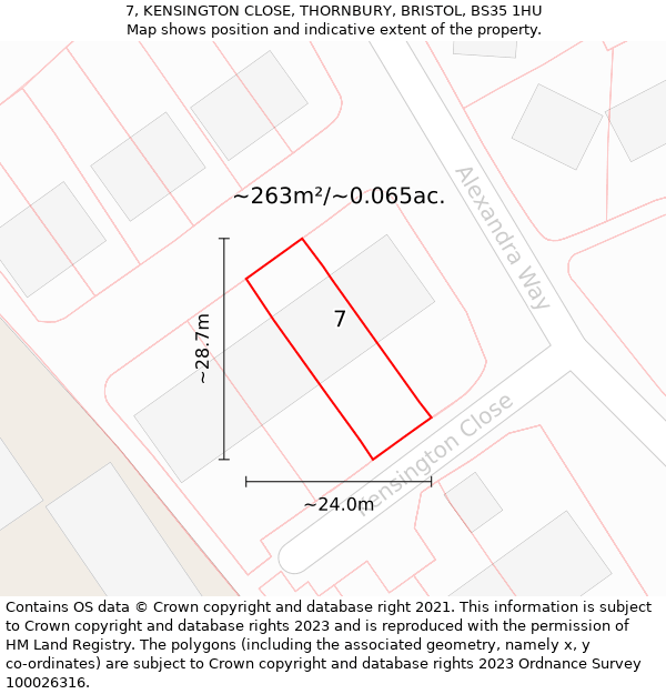 7, KENSINGTON CLOSE, THORNBURY, BRISTOL, BS35 1HU: Plot and title map