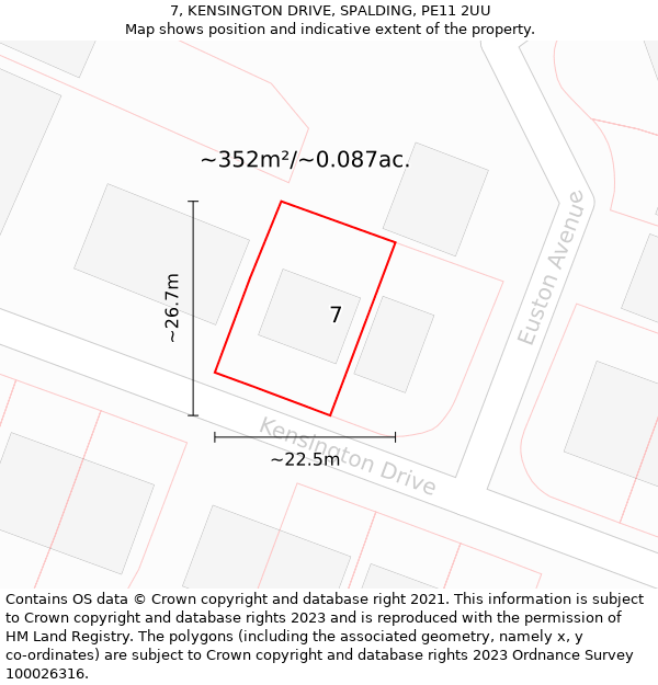 7, KENSINGTON DRIVE, SPALDING, PE11 2UU: Plot and title map