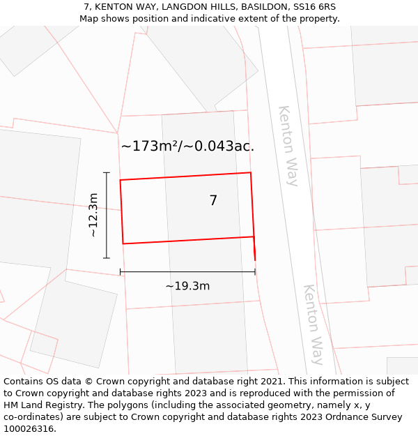 7, KENTON WAY, LANGDON HILLS, BASILDON, SS16 6RS: Plot and title map