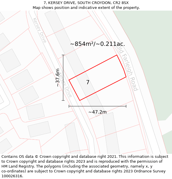 7, KERSEY DRIVE, SOUTH CROYDON, CR2 8SX: Plot and title map