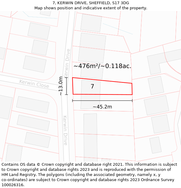 7, KERWIN DRIVE, SHEFFIELD, S17 3DG: Plot and title map