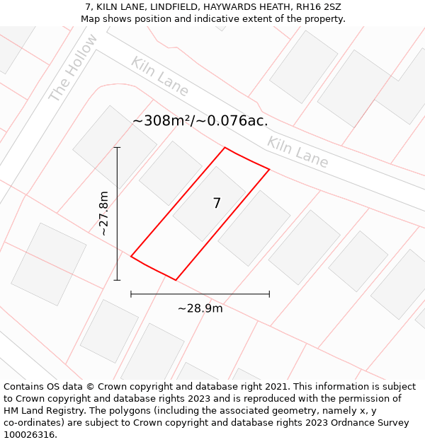 7, KILN LANE, LINDFIELD, HAYWARDS HEATH, RH16 2SZ: Plot and title map