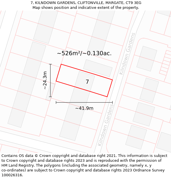 7, KILNDOWN GARDENS, CLIFTONVILLE, MARGATE, CT9 3EG: Plot and title map