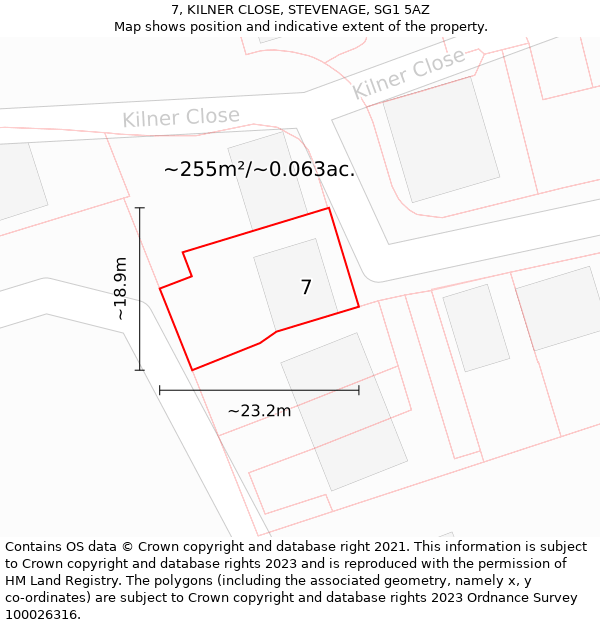 7, KILNER CLOSE, STEVENAGE, SG1 5AZ: Plot and title map