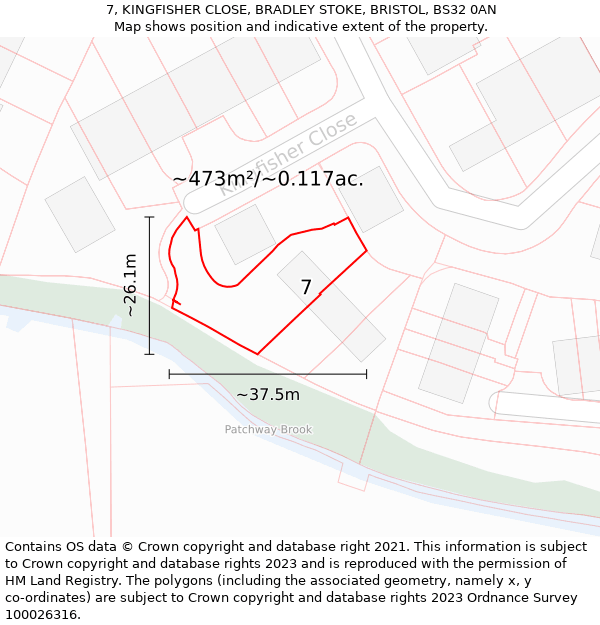 7, KINGFISHER CLOSE, BRADLEY STOKE, BRISTOL, BS32 0AN: Plot and title map