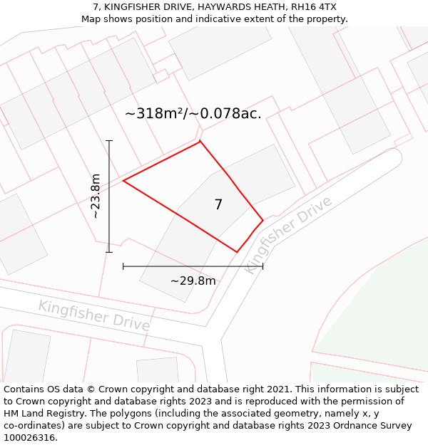 7, KINGFISHER DRIVE, HAYWARDS HEATH, RH16 4TX: Plot and title map