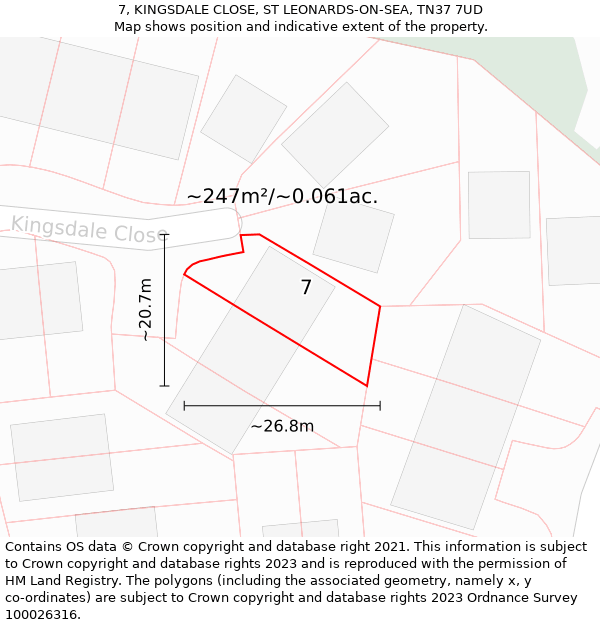 7, KINGSDALE CLOSE, ST LEONARDS-ON-SEA, TN37 7UD: Plot and title map