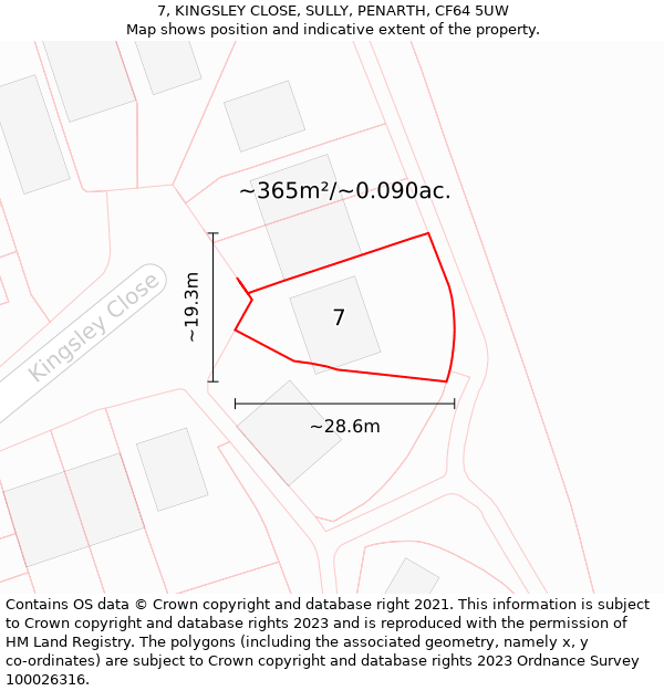 7, KINGSLEY CLOSE, SULLY, PENARTH, CF64 5UW: Plot and title map