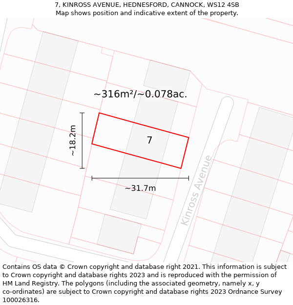 7, KINROSS AVENUE, HEDNESFORD, CANNOCK, WS12 4SB: Plot and title map