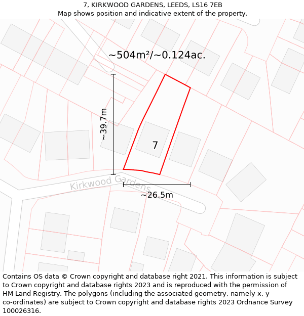 7, KIRKWOOD GARDENS, LEEDS, LS16 7EB: Plot and title map