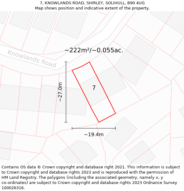 7, KNOWLANDS ROAD, SHIRLEY, SOLIHULL, B90 4UG: Plot and title map