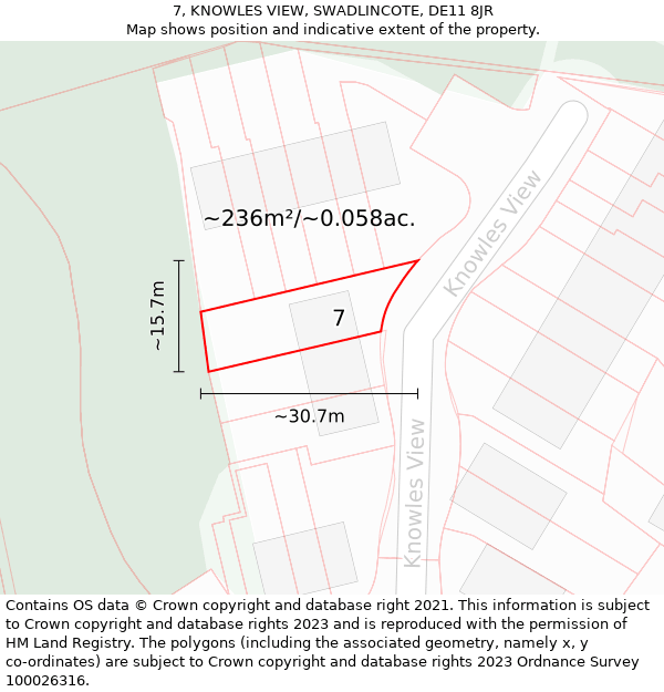 7, KNOWLES VIEW, SWADLINCOTE, DE11 8JR: Plot and title map