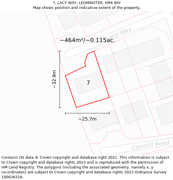 7, LACY WAY, LEOMINSTER, HR6 9AY: Plot and title map