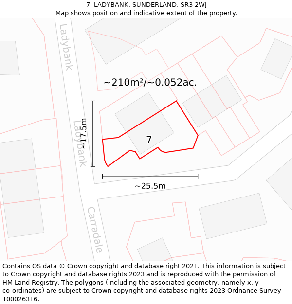 7, LADYBANK, SUNDERLAND, SR3 2WJ: Plot and title map