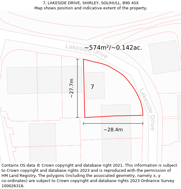 7, LAKESIDE DRIVE, SHIRLEY, SOLIHULL, B90 4SX: Plot and title map