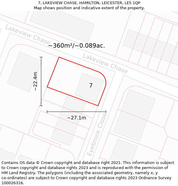 7, LAKEVIEW CHASE, HAMILTON, LEICESTER, LE5 1QP: Plot and title map