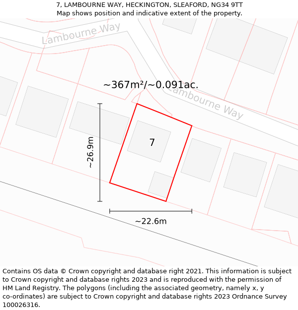 7, LAMBOURNE WAY, HECKINGTON, SLEAFORD, NG34 9TT: Plot and title map