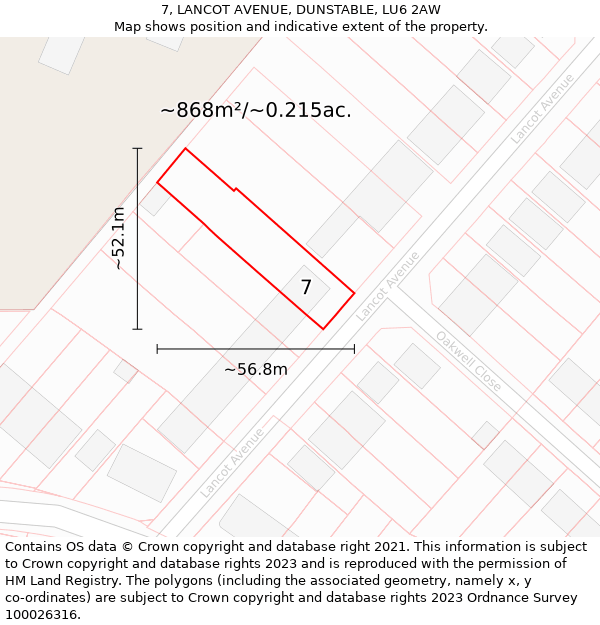 7, LANCOT AVENUE, DUNSTABLE, LU6 2AW: Plot and title map