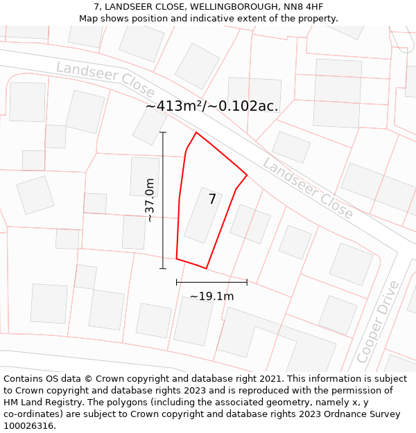 7, LANDSEER CLOSE, WELLINGBOROUGH, NN8 4HF: Plot and title map