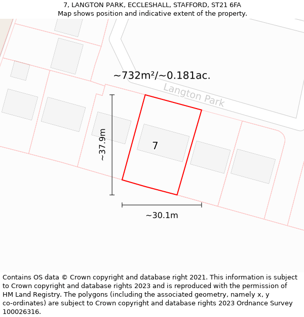 7, LANGTON PARK, ECCLESHALL, STAFFORD, ST21 6FA: Plot and title map