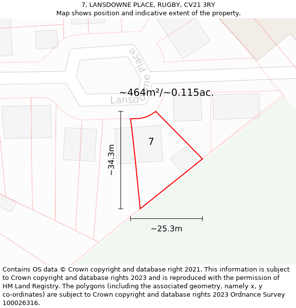 7, LANSDOWNE PLACE, RUGBY, CV21 3RY: Plot and title map