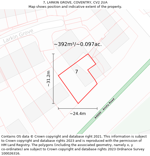 7, LARKIN GROVE, COVENTRY, CV2 2UA: Plot and title map