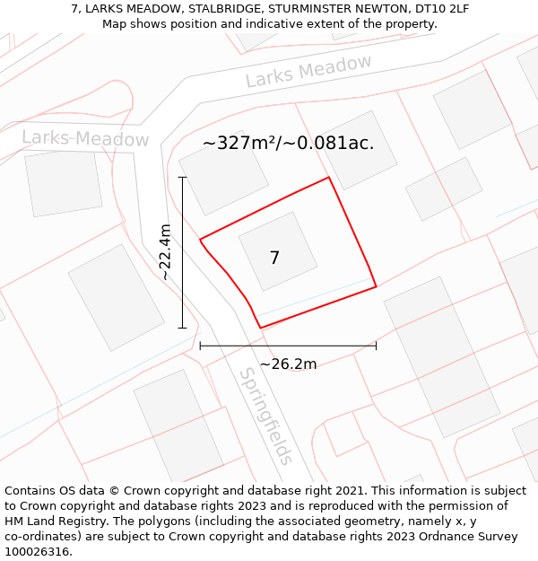 7, LARKS MEADOW, STALBRIDGE, STURMINSTER NEWTON, DT10 2LF: Plot and title map