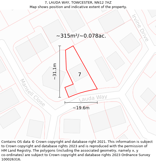 7, LAUDA WAY, TOWCESTER, NN12 7AZ: Plot and title map