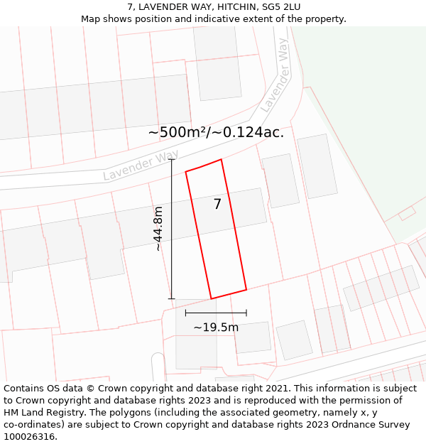 7, LAVENDER WAY, HITCHIN, SG5 2LU: Plot and title map