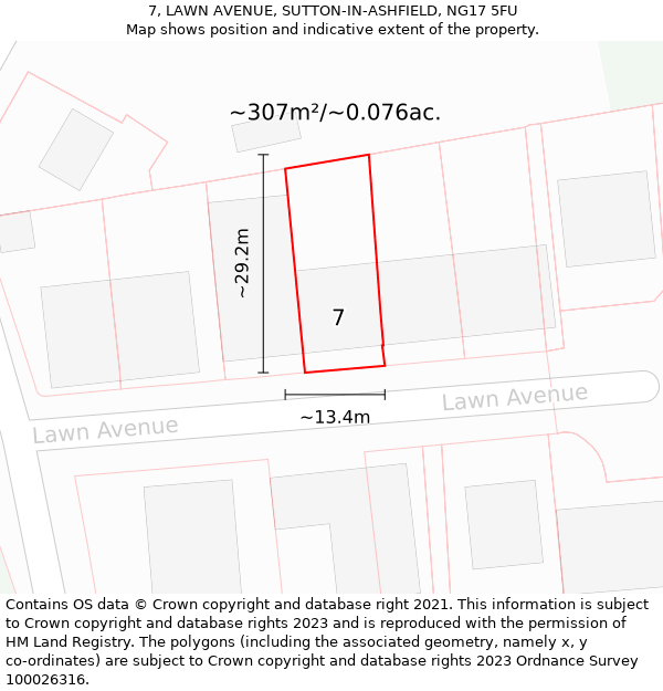 7, LAWN AVENUE, SUTTON-IN-ASHFIELD, NG17 5FU: Plot and title map