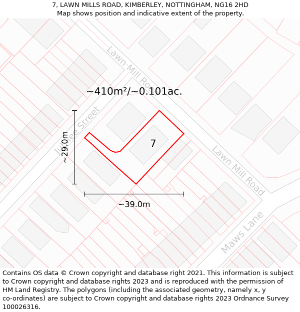 7, LAWN MILLS ROAD, KIMBERLEY, NOTTINGHAM, NG16 2HD: Plot and title map