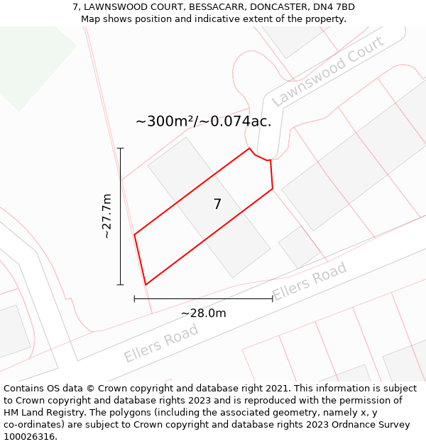 7, LAWNSWOOD COURT, BESSACARR, DONCASTER, DN4 7BD: Plot and title map