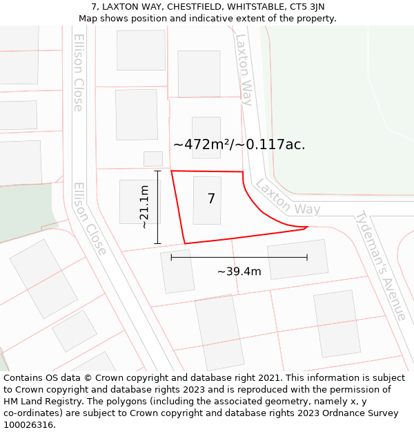 7, LAXTON WAY, CHESTFIELD, WHITSTABLE, CT5 3JN: Plot and title map