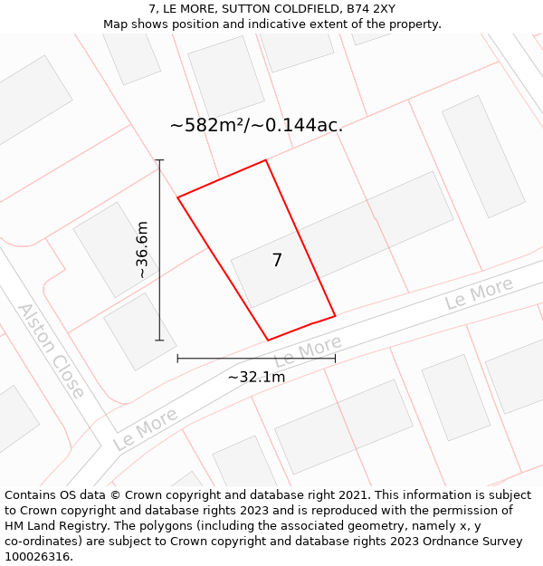 7, LE MORE, SUTTON COLDFIELD, B74 2XY: Plot and title map