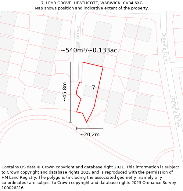 7, LEAR GROVE, HEATHCOTE, WARWICK, CV34 6XG: Plot and title map