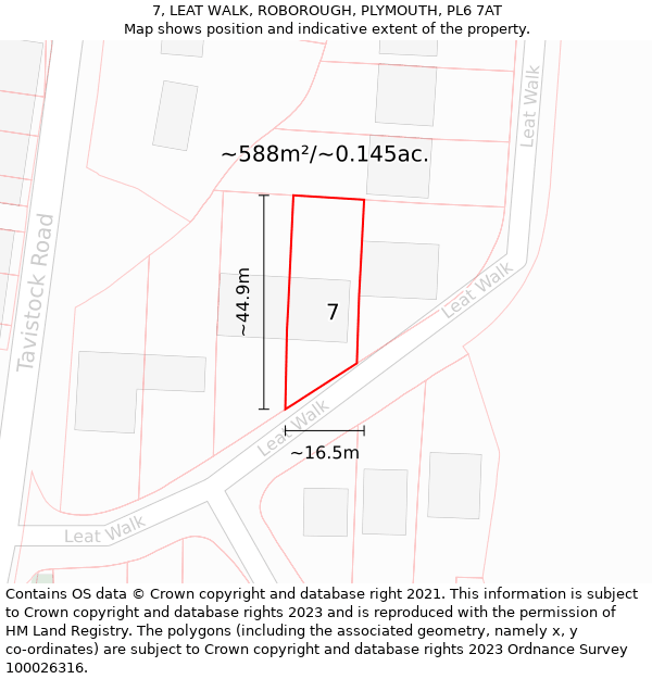 7, LEAT WALK, ROBOROUGH, PLYMOUTH, PL6 7AT: Plot and title map