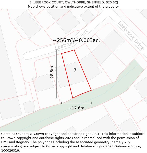 7, LEEBROOK COURT, OWLTHORPE, SHEFFIELD, S20 6QJ: Plot and title map