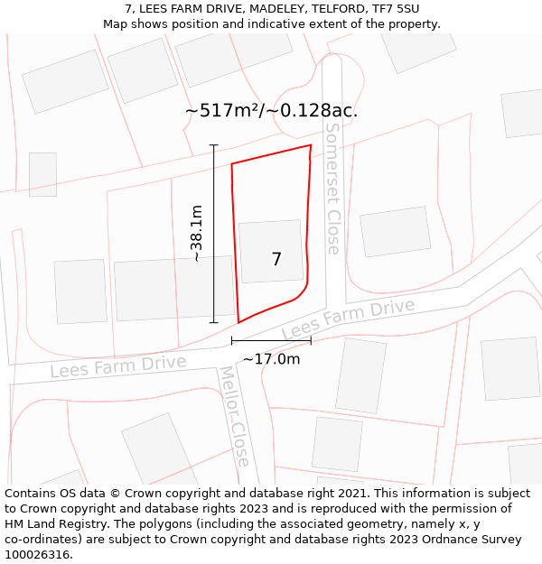 7, LEES FARM DRIVE, MADELEY, TELFORD, TF7 5SU: Plot and title map