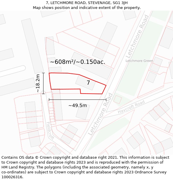 7, LETCHMORE ROAD, STEVENAGE, SG1 3JH: Plot and title map