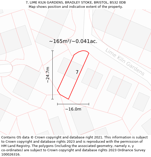 7, LIME KILN GARDENS, BRADLEY STOKE, BRISTOL, BS32 0DB: Plot and title map