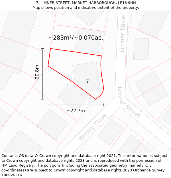 7, LIMNER STREET, MARKET HARBOROUGH, LE16 9HN: Plot and title map
