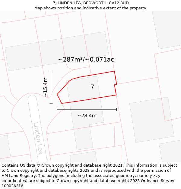 7, LINDEN LEA, BEDWORTH, CV12 8UD: Plot and title map