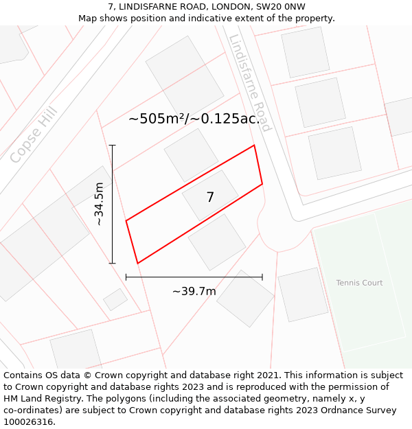 7, LINDISFARNE ROAD, LONDON, SW20 0NW: Plot and title map