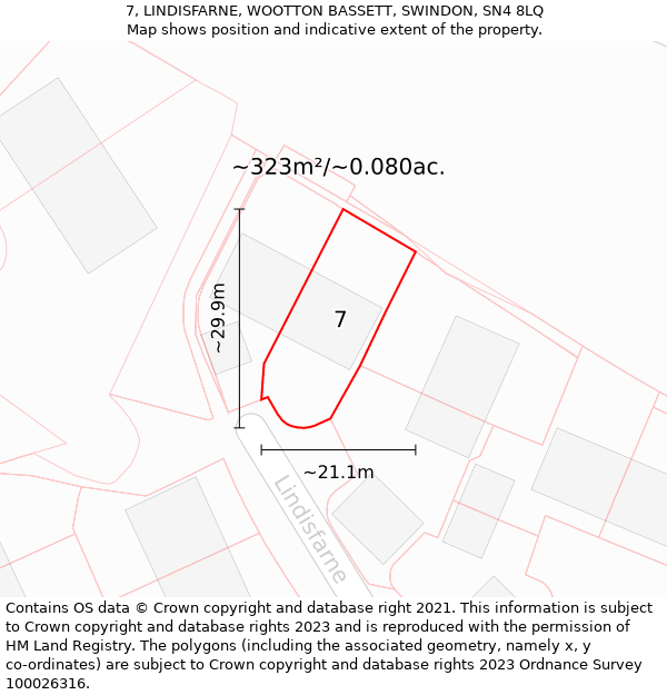 7, LINDISFARNE, WOOTTON BASSETT, SWINDON, SN4 8LQ: Plot and title map