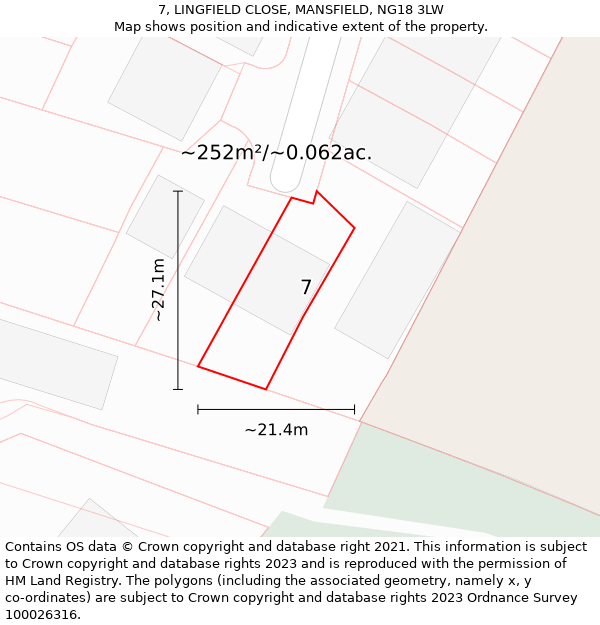 7, LINGFIELD CLOSE, MANSFIELD, NG18 3LW: Plot and title map