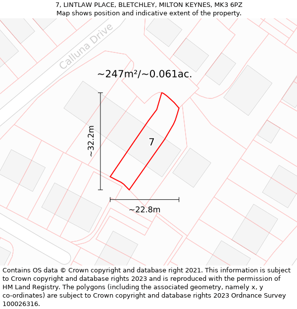 7, LINTLAW PLACE, BLETCHLEY, MILTON KEYNES, MK3 6PZ: Plot and title map