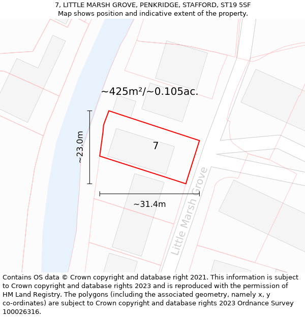 7, LITTLE MARSH GROVE, PENKRIDGE, STAFFORD, ST19 5SF: Plot and title map